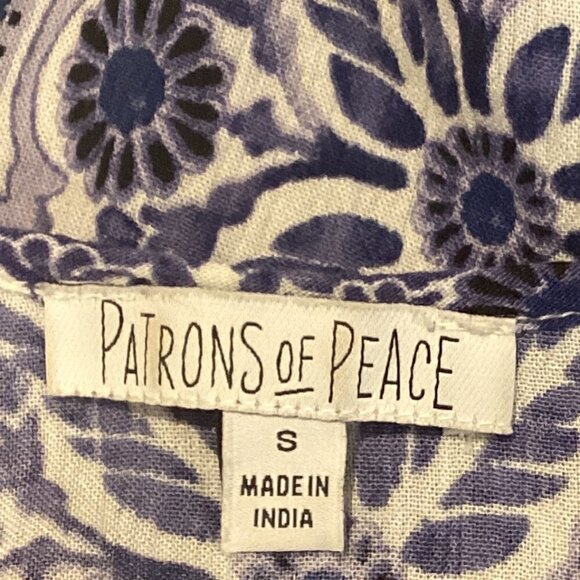 Patrons of Peace Sleeveless Ruffle Hem Embroidered Tank Top Sz S Blue White 238F - Picture 5 of 7